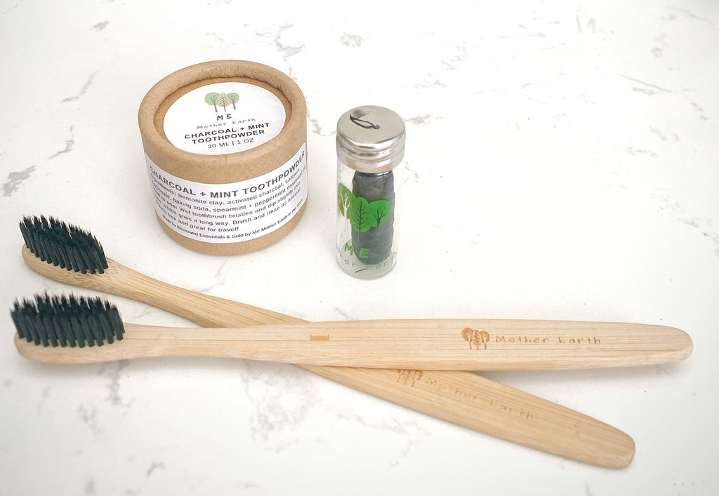 Two Bamboo Toothbrushes + Eco Dental Floss + Charcoal Toothpowder