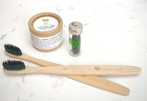 Two Bamboo Toothbrushes + Eco Dental Floss + Charcoal Toothpowder